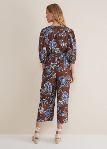 Phase Eight Erin Printed Cropped Leg Jumpsuit Orange/Burgundy Canada | ZQMHYN-243